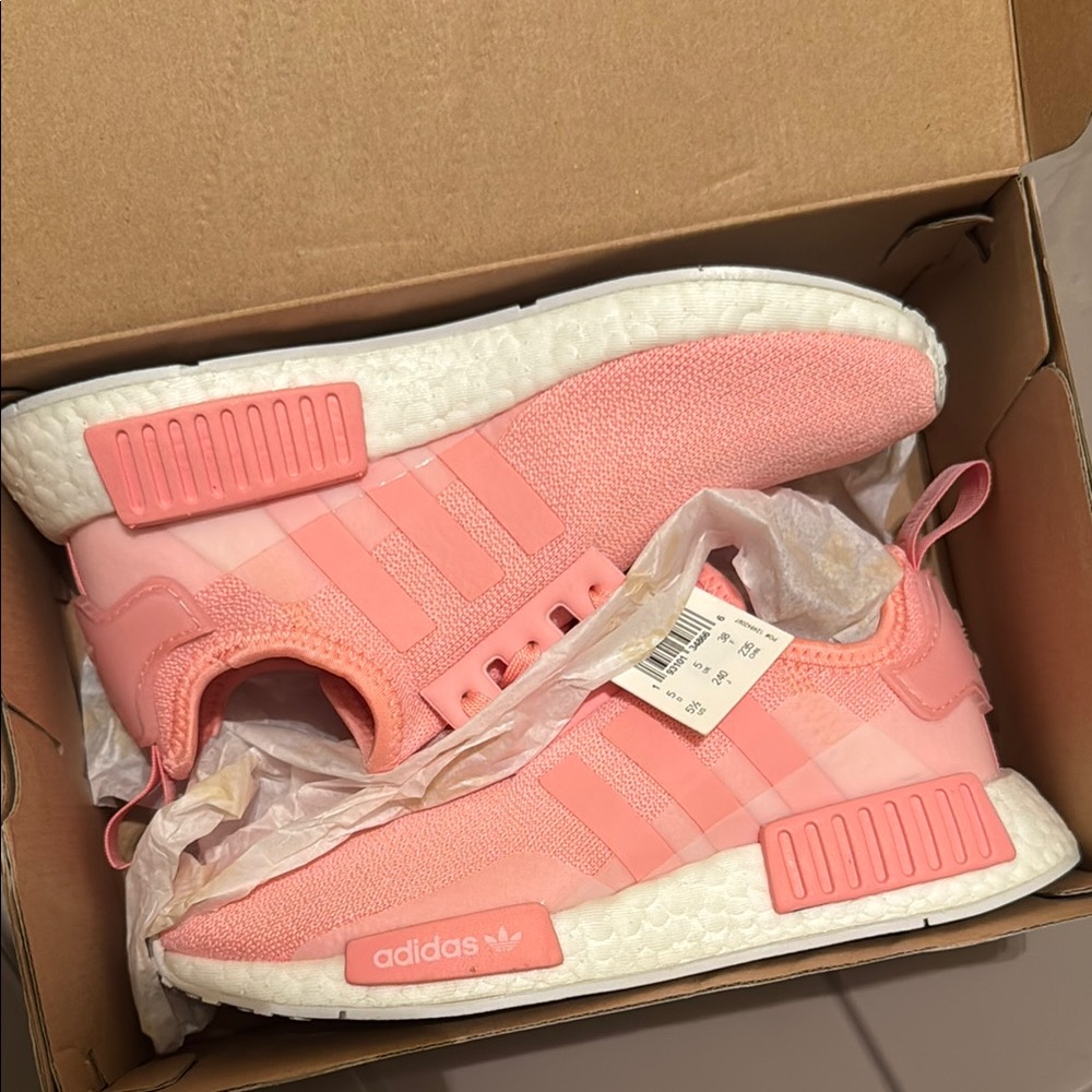 Adidas NMD R1 Pink Sneakers Sz 5.5 with Knit Upper and Sock-Like Collar